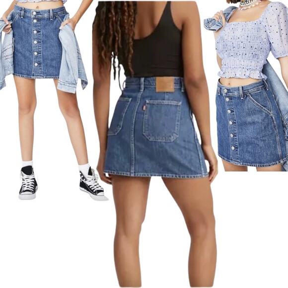 Levi's Dresses & Skirts - Y2K Levi’s Premium Denim Mini Skirt Button Front Distressed Vintage Style Sz 29